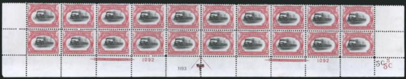 2c Pan-American (295).> Mint N.H. bottom double imprint and plate nos. 10921193 block of 20 with arrow and markers, full side selvage, Fine-Very Fine