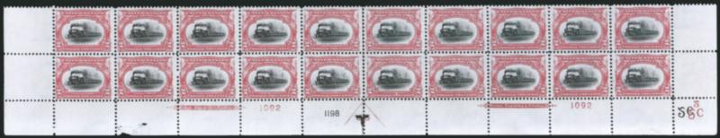 2c Pan-American (295).> Mint N.H. bottom double imprint and plate nos. 10921198 block of 20 with arrow and markers, full side selvage, Fine-Very Fine