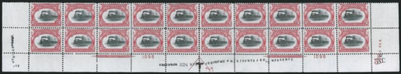 2c Pan-American (295).> Mint N.H. bottom double imprint and plate nos. 10981124 block of 20 with arrow and markers, full side selvage, Fine-Very Fine