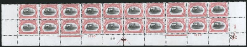 2c Pan-American (295).> Mint N.H. bottom double imprint and plate nos. 10981238 block of 20 with arrow and markers, full side selvage, Fine-Very Fine