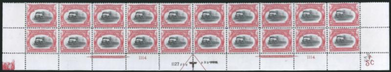 2c Pan-American (295).> Mint N.H. bottom double imprint and plate nos. 11141127 block of 20 with arrow and markers, full side selvage, Fine-Very Fine