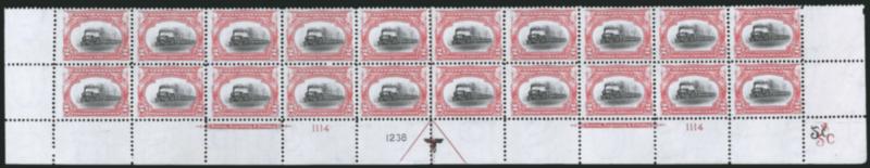 2c Pan-American (295).> Mint N.H. bottom double imprint and plate nos. 11141238 block of 20 with arrow and markers, full side selvage, Fine-Very Fine