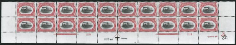 2c Pan-American (295).> Mint N.H. bottom double imprint and plate nos. 11191128 block of 20 with arrow and markers, full side selvage, Fine-Very Fine
