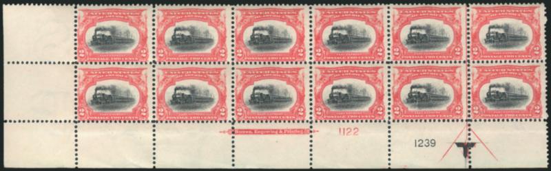 2c Pan-American (295).> Two Mint N.H. bottom double imprint and plate nos. blocks of twelve with arrows and markers, selvage at left, plate nos. 11191230 and 11221239, Very Good-Fine