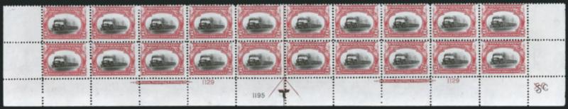 2c Pan-American (295).> Mint N.H. bottom double imprint and plate nos. 11291195 block of 20 with arrow and markers, full side selvage, couple small tears in selvage, Very Good-Fine