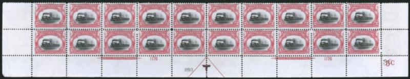 2c Pan-American (295).> Mint N.H. bottom double imprint and plate nos. 11761193 block of 20 with arrow and markers, full side selvage, couple selvage nicks, Fine-Very Fine