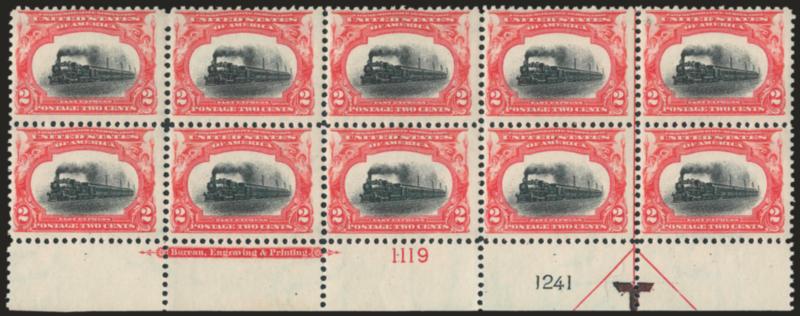 2c Pan-American (295).> Six Mint N.H. bottom double plate no., imprint and arrow blocks of ten, each a different plate no. combination, nice range of shades, fresh and Fine
