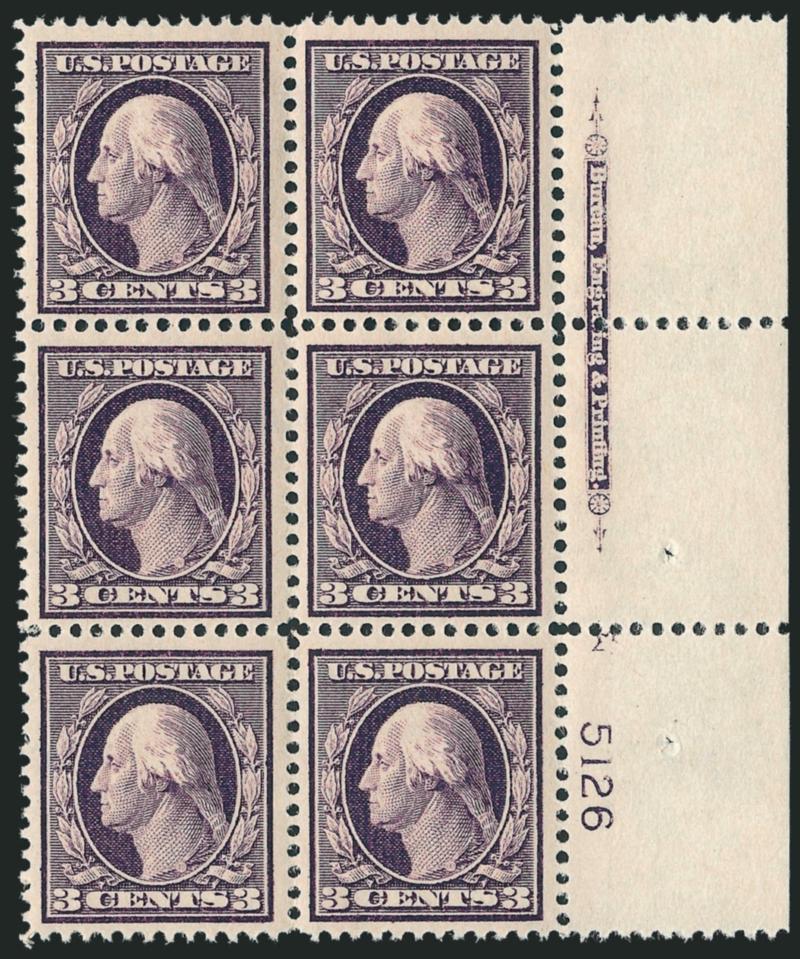 3c Deep Violet (333).> Two items, mint N.H. left and right imprint, plate no. 5126 and star blocks of six, different shades, fresh and Fine-Very Fine