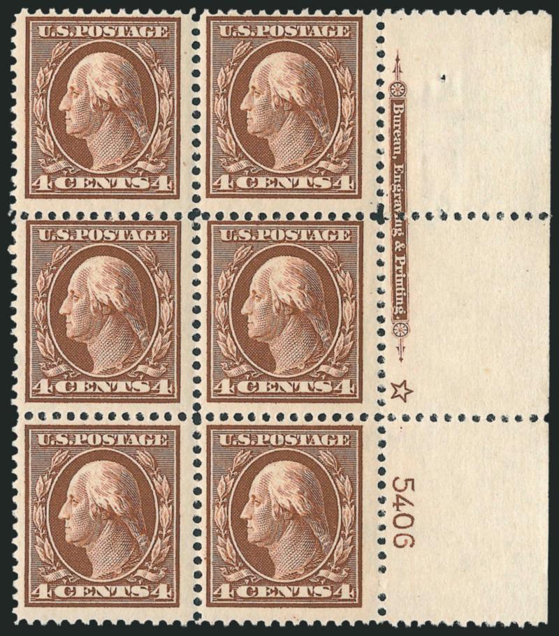 4c Orange Brown (334).> Mint N.H. right imprint, plate no. 5406 and star bock of six, radiant color, fresh and Fine-Very Fine