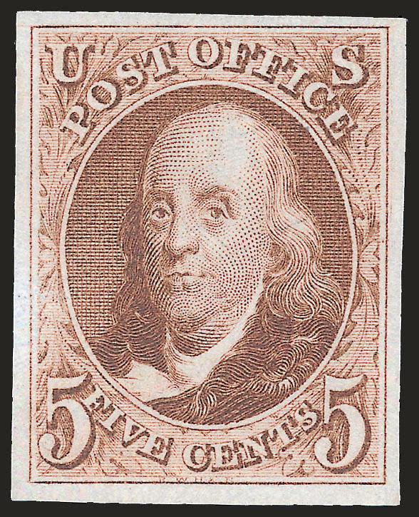 5c Red Brown, Reproduction (3).> Without gum as issued, large margins, brilliant color, fresh and Extremely Fine