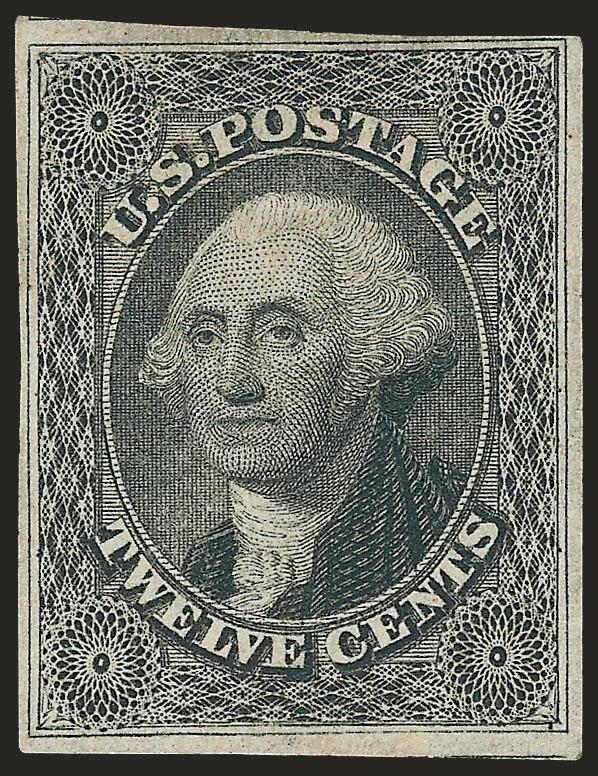 12c Black (17).> Disturbed original gum, large margins to clear, pretty shade<><>^VERY FINE. AN ATTRACTIVE ORIGINAL-GUM EXAMPLE OF THE 12-CENT 1851 ISSUE.^<><>With 2000 P.F. certificate