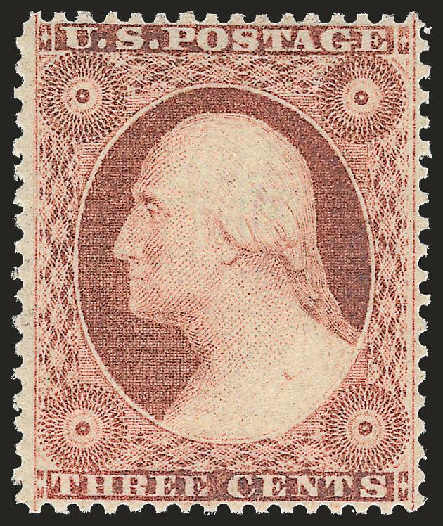 3c Dull Red, Ty. III (26). Mint N.H.,> rich color on bright paper, well-balanced margins, fresh and Extremely Fine, Scott Retail as hinged