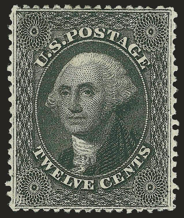 12c Black, Plate 3 (36B).> Original gum, lightly hinged, perfectly centered, intense shade and proof-like impression<><>^EXTREMELY FINE GEM. A SUPERB ORIGINAL-GUM EXAMPLE OF THE 12-CENT 1857 ISSUE FROM PLATE
3.^<><>Ex J & J. With 1973 P.F. cert