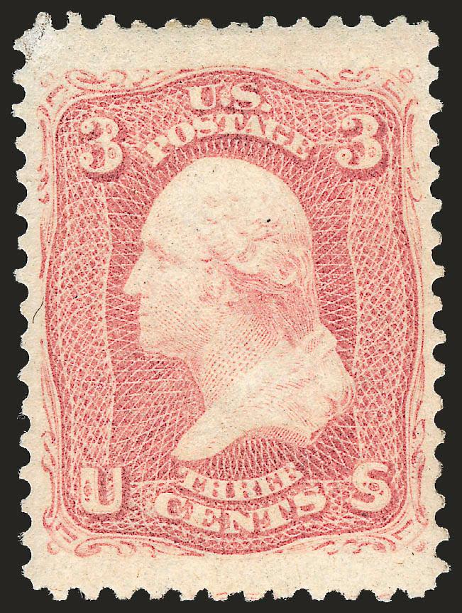3c Rose (65).> Original gum, barely hinged, brilliant color, Jumbo margins especially at top and bottom, Extremely Fine, a huge stamp, with 1992 P.F. certificate