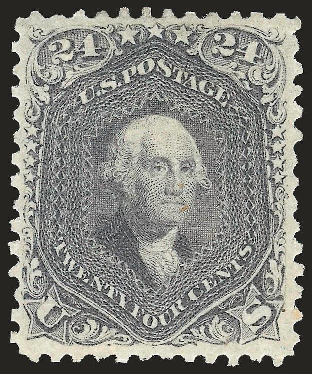 24c Dark Lilac (78).> Original gum, extraordinary dark charcoal shade and fine detailed impression, beautifully centered with wide margins framing the design in white, tiny natural inclusion<><>^EXTREMELY FINE
GEM. A CHOICE ORIGINAL-GUM EXAMPLE OF