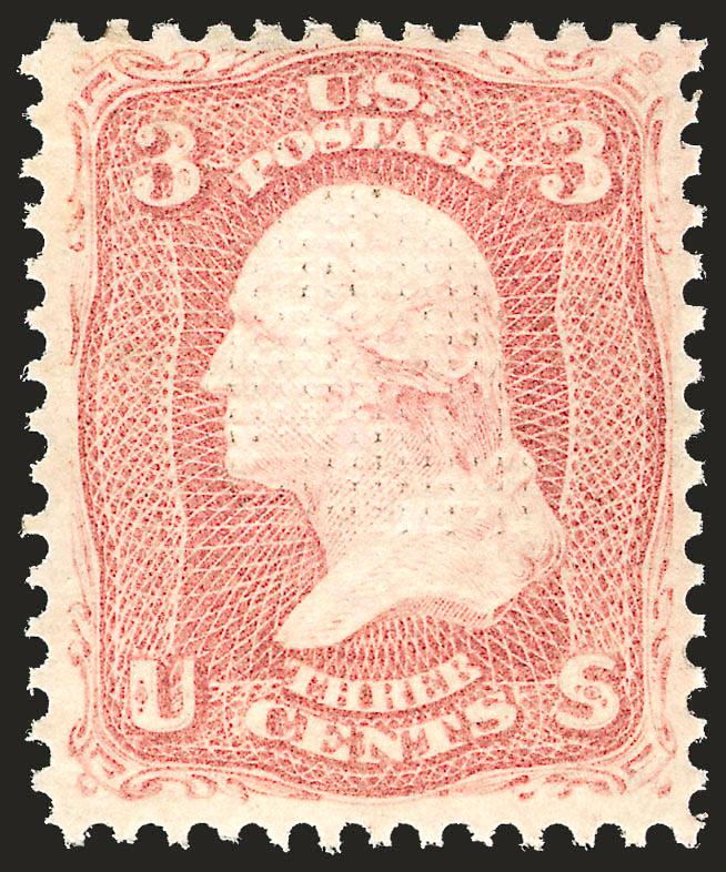 3c Rose, E. Grill (88).> Original gum, lightly hinged, clear grill impression, rich color and sharp impression, unusually fresh paper with long full perfs all around, Very Fine and choice, with 2001 P.F.
certificate for horizontal pair, this being th