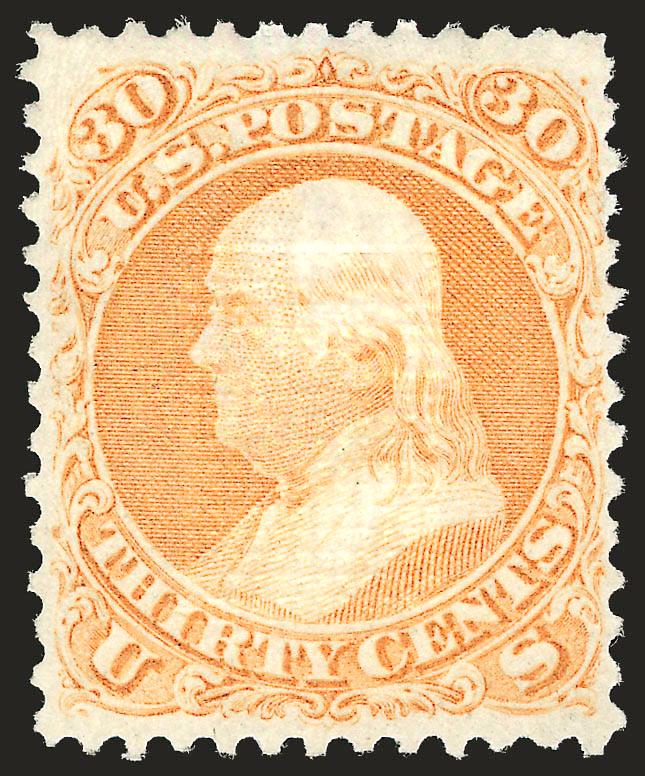 30c Orange, F. Grill (100).> Original gum, lightly hinged, clearly-defined grill with all points easily visible, beautiful bright color, almost perfectly centered with well-proportioned margins<><>^EXTREMELY
FINE GEM. THIS IS ONE OF THE FINEST ORIG
