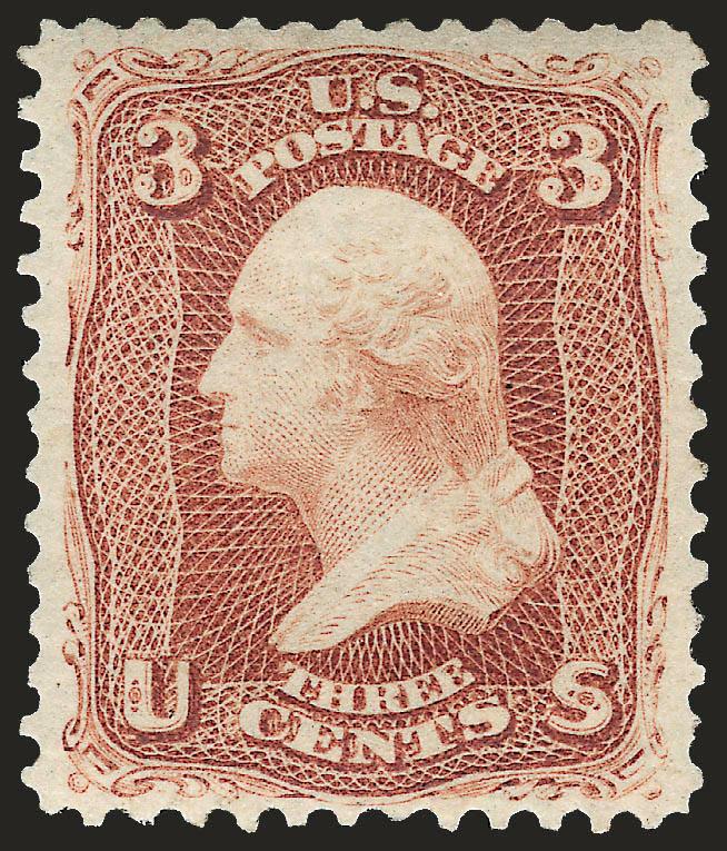 3c Brown Red, Re-Issue (104).> Original gum, rich color and detailed impression, well-balanced margins<><>^EXTREMELY FINE. AN ATTRACTIVE ORIGINAL-GUM EXAMPLE OF THE 3-CENT 1861 RE-ISSUE.^<><>Only 465 sold. Ex
Gorham. With 1989 and 2001 P.F. certi