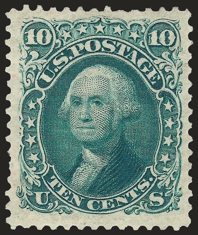 10c Green, Re-Issue (106).> Original gum, rich color on bright paper, wide margins, short perf at left<><>^VERY FINE ORIGINAL-GUM EXAMPLE OF THE 10-CENT 1861 RE-ISSUE.^<><>With 1990 P.F. certificate