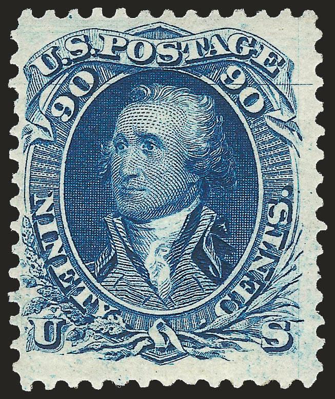 90c Blue, Re-Issue (111).> Original gum, rich color on bright paper, long and full perforations all around<><>^FINE. AN ATTRACTIVE ORIGINAL-GUM EXAMPLE OF THE 90-CENT 1861 RE-ISSUE.^<><>Only 317 sold. With 1988
and 2005 P.F. certificates
