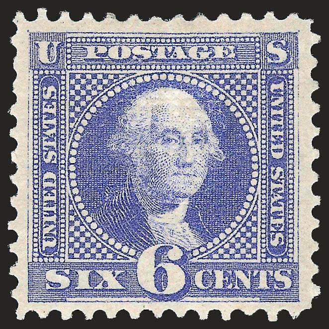 6c Ultramarine (115).> Original gum, lightly hinged, beautiful color, exceptionally well-centered<><>^EXTREMELY FINE. A SUPERB EXAMPLE OF THE 6-CENT 1869 PICTORIAL ISSUE -- ONE OF THE MORE DIFFICULT VALUES OF
THE SET TO FIND IN THIS BRILLIANT CONDI