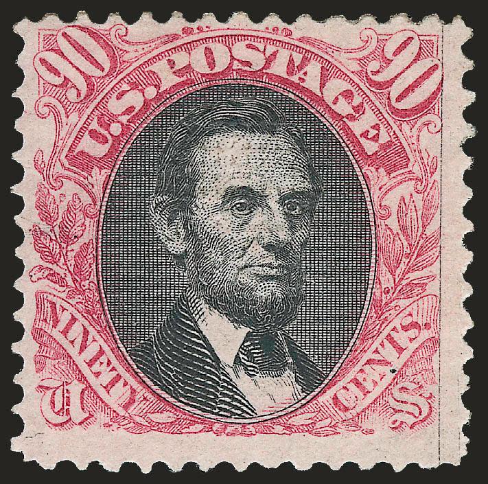 90c Carmine & Black (122).> Original gum, rich colors, detailed impressions<><>^A FINE ORIGINAL-GUM EXAMPLE OF THE 90-CENT 1869 PITCORIAL ISSUE.^<><>With 2002 P.F. certificate