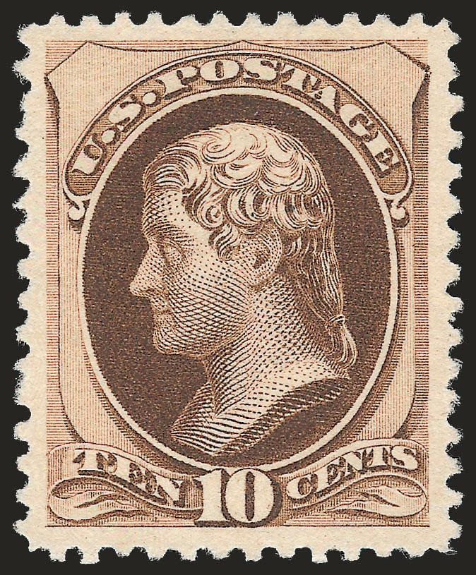 10c Deep Brown, Special Printing (197).> Without gum as issued, deep rich color, intense impression, choice centering for this difficult issue with wide and balanced margins<><>^EXTREMELY FINE. A STUNNING
EXAMPLE OF THE RARE 10-CENT 1880 AMERICAN B