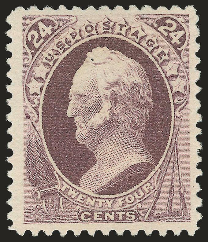 24c Dark Violet, Special Printing (200).> Without gum as issued, intense color and proof-like impression on brilliant paper, choice centering with wide margins<><>^EXTREMELY FINE EXAMPLE OF THE 24-CENT 1880
AMERICAN BANK NOTE COMPANY SPECIAL PRINTI
