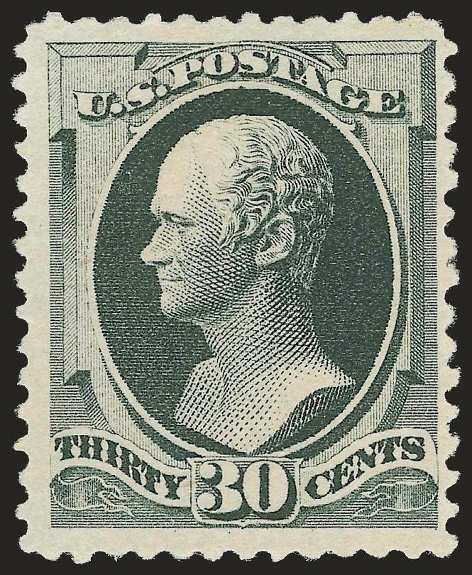 30c Greenish Black, Special Printing (201).> Without gum as issued, bright color and detailed impression, choice centering<><>^VERY FINE AND CHOICE EXAMPLE OF THE 30-CENT 1880 AMERICAN BANK NOTE COMPANY SPECIAL
PRINTING.^<><>Our recently updated