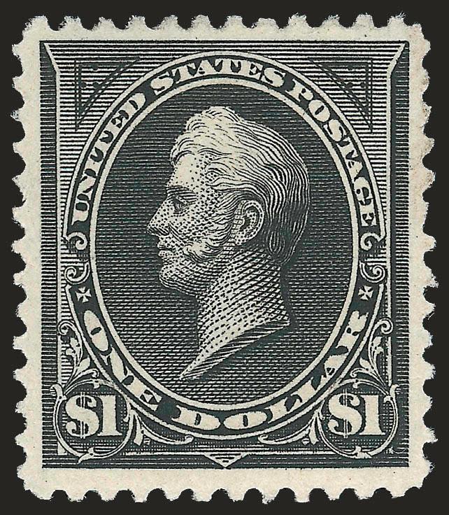 $1.00 Black, Ty. II (261A).> Original gum, lightly hinged, intense shade and proof-like impression on bright paper, wide margins<><>^VERY FINE AND CHOICE ORIGINAL-GUM EXAMPLE OF THE $1.00 TYPE II 1894
UNWATERMARKED BUREAU ISSUE.^<><>With 2000 P.F