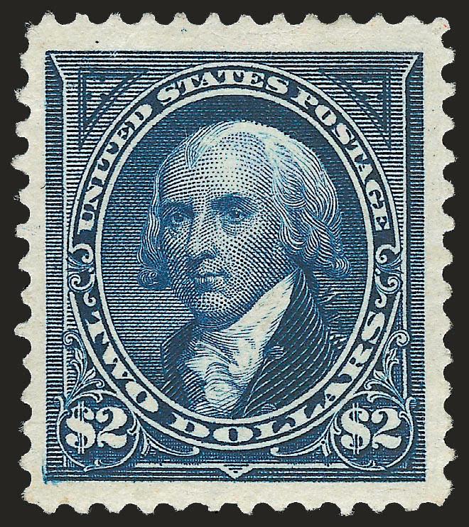 $2.00 Bright Blue (262).> Original gum, lightly hinged, gorgeous rich color on bright white paper, remarkably well-centered with enormous margins all around<><>^EXTREMELY FINE. VERY RARE IN THIS QUALITY WITH
ORIGINAL GUM.^<><>The 1894 unwatermark