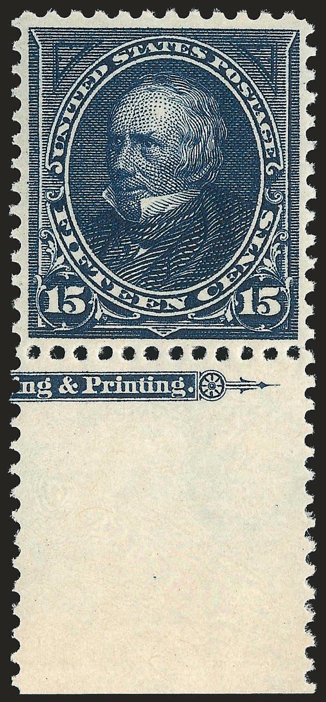 15c Dark Blue (274).> Mint N.H. with wide <part imprint selvage at bottom>, beautiful deep rich color on bright paper, well-balanced margins, Very Fine and choice, desirable with the part imprint, with 1998
P.F. and 2006 P.S.E. certificates