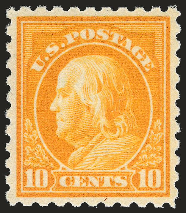 10c Orange Yellow (433).> Mint N.H., fiery color on post office fresh paper, choice centering with wide margins, Extremely Fine