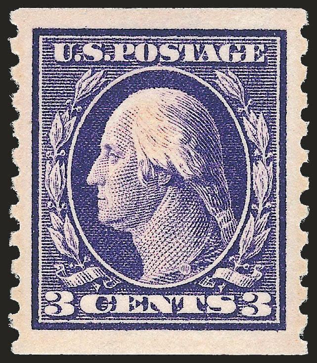 3c Violet, Coil (445).> Mint N.H., enormous margins on all sides, striking color on bright paper<><>^EXTREMELY FINE GEM. A SUPERB MINT NEVER-HINGED EXAMPLE OF THE 3-CENT COIL, SCOTT 445.^<><>Ex Piedmont. With
2001 P.F. certificate.