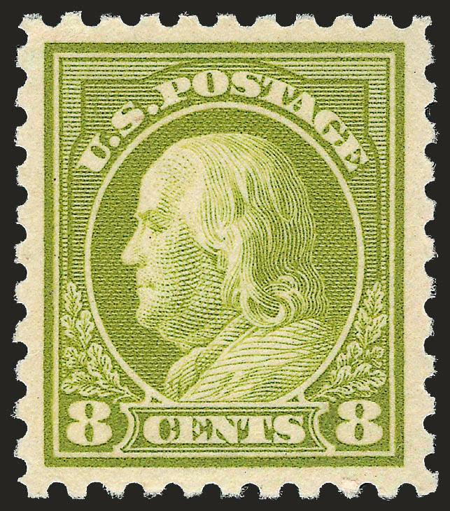 8c Olive Green (470).> Mint N.H., pretty pastel color, wide margins, nearly perfect centering, Extremely Fine, with 1993 P.F. certificate