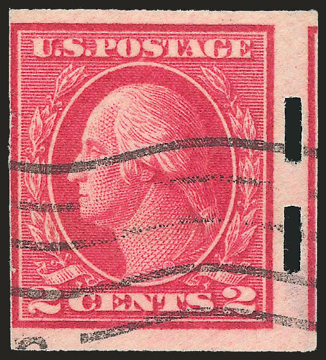 2c Deep Rose, Ty. Ia, Imperforate, Schermack Ty. III Private Perforation (482A).> Deep rich color on bright white paper, Schermack perforations completely intact at right including portion of adjoining stamp,
margin barely clear of design at left, ca