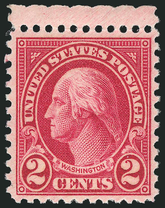 2c Carmine, Ty. II (634A).> Mint N.H. with selvage at top, intense shade and impression on bright paper, well-balanced margins, Extremely Fine, a superb stamp in every respect, with 2001 P.S.E.
certificate