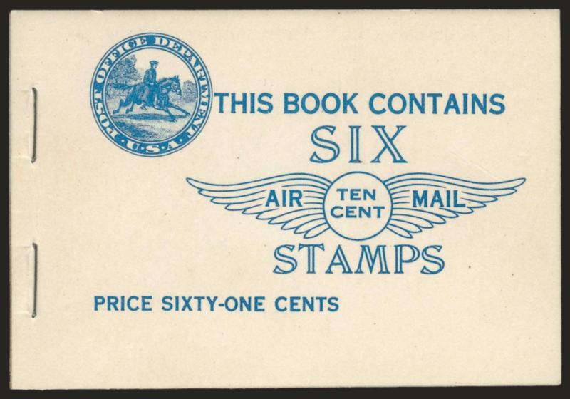 10c Lindbergh, Booklet Pane (C10a).> Complete booklet of two panes, light bend near staple holes, Very Fine