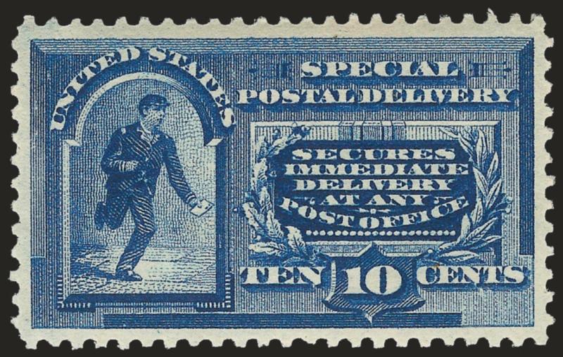 10c Blue, Special Delivery (E2).> Original gum, rich color, natural vertical bend at left not mentioned on accompanying certificate, Very Fine, with 1999 P.F. certificate for vertical pair