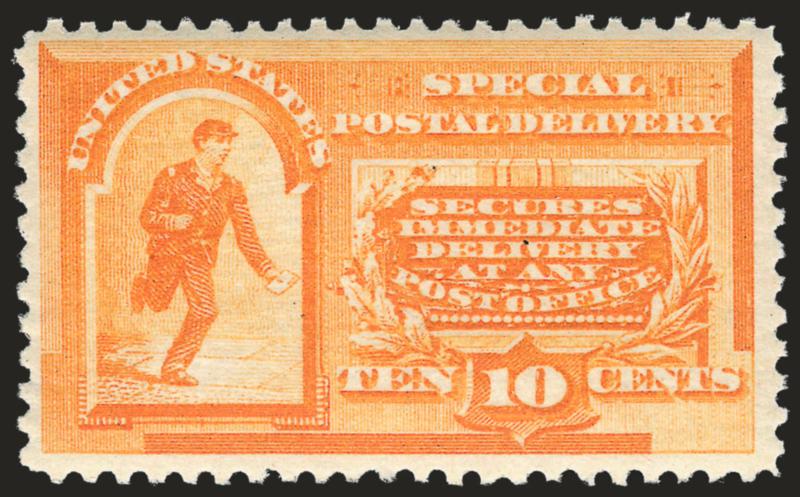 10c Orange, Special Delivery (E3).> Mint N.H., vibrant color, fresh and Fine, with 2002 P.F. certificate