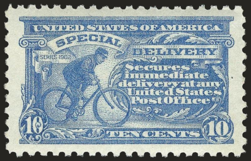 10c Pale Ultramarine, Special Delivery (E10).> Mint N.H., pretty pastel shade, huge margins, Extremely Fine Gem, with copy of 2000 P.F. certificate for strip of three