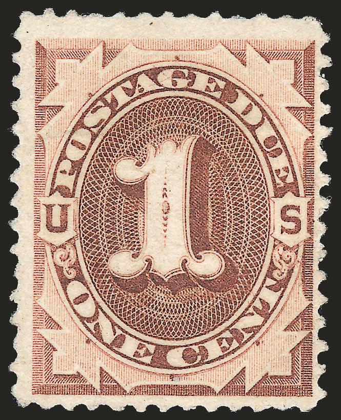 1c Deep Brown, Special Printing (J8).> Unused (no gum), deep rich color and proof-like impression<><>^FINE EXAMPLE OF THE RARE ONE-CENT POSTAGE DUE SPECIAL PRINTING.^<><>The 1c, 2c and 3c are undoubtedly the
rarest values of the American Bank Not