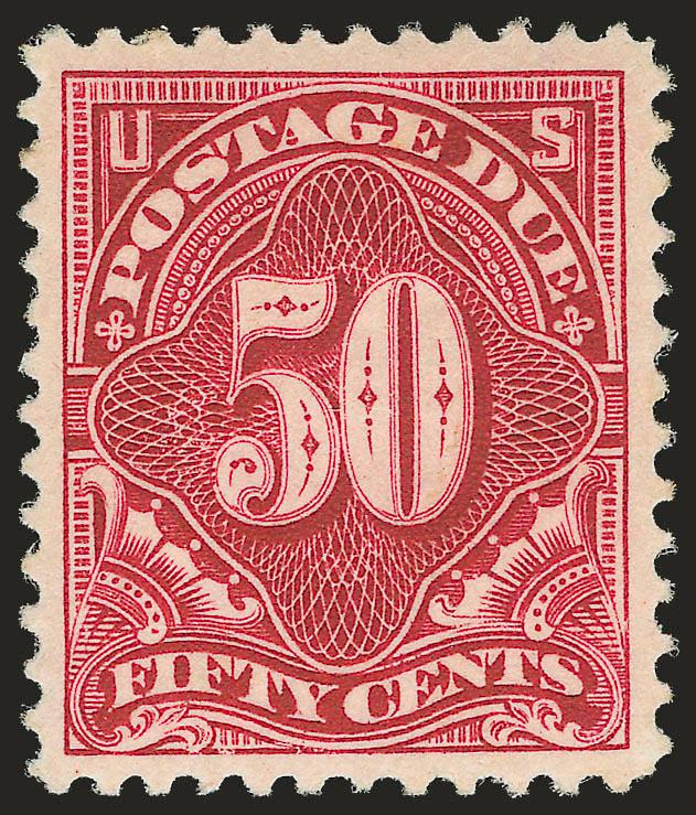 50c Deep Claret (J50).> Lightly hinged, beautifully centered on brilliant paper, vivid color<><>^EXTREMELY FINE 50-CENT PERF 12 SINGLE-LINE WATERMARK POSTAGE DUE.^<><>With 2003 P.S.E. certificate