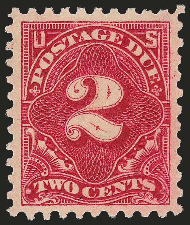 2c Carmine Lake (J53).> Mint N.H., vibrant color on post-office fresh paper, wide and balanced margins, Extremely Fine Gem, with 2003 P.F. and 2005 P.S.E. certificates (XF-Superb 95 SMQ $610.00)