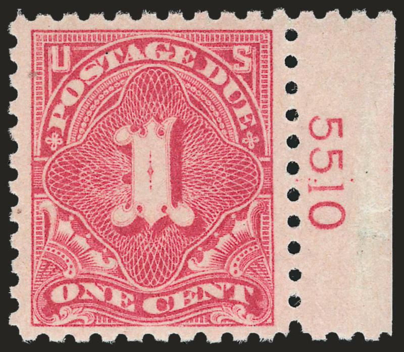 1c Rose (J59). Mint N.H. right margin plate no. single,> pretty pastel shade, almost perfectly centered with wide and well-balanced margins, trivial natural inclusion at top left barely visible on front of
stamp<><>^EXTREMELY FINE GEM. AN EXCEEDING