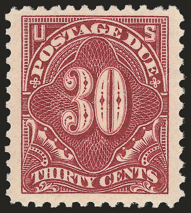 30c Deep Claret (J66a).> Mint N.H., intense color and proof-like impression, Jumbo margins, fresh and Extremely Fine example of this shade, ex Scarsdale, with 1987 and 2000 P.F. certificates