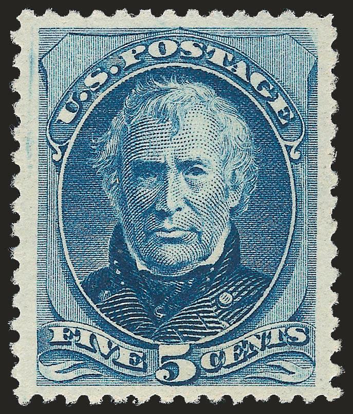 5c Blue (185).> Mint N.H., rich color, detailed impression, wide and balanced margins<><>^EXTREMELY FINE. A BEAUTIFUL MINT NEVER-HINGED EXAMPLE OF THE 1879 5-CENT TAYLOR.^<><>With 1984 P.F. and 2008 P.S.E.
certificates (XF 90 SMQ $4,450.00). Onl