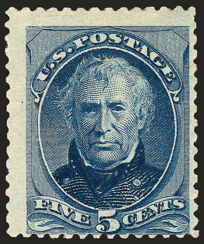 5c Deep Blue, Special Printing (204).> Without gum as issued, rich color and sharp impression, margins wide to just in at bottom, tiny toned spot at top of Taylors head<><>^ALMOST FINE AND EXTREMELY RARE EXAMPLE
OF THE 5-CENT 1880 AMERICAN BANK NO