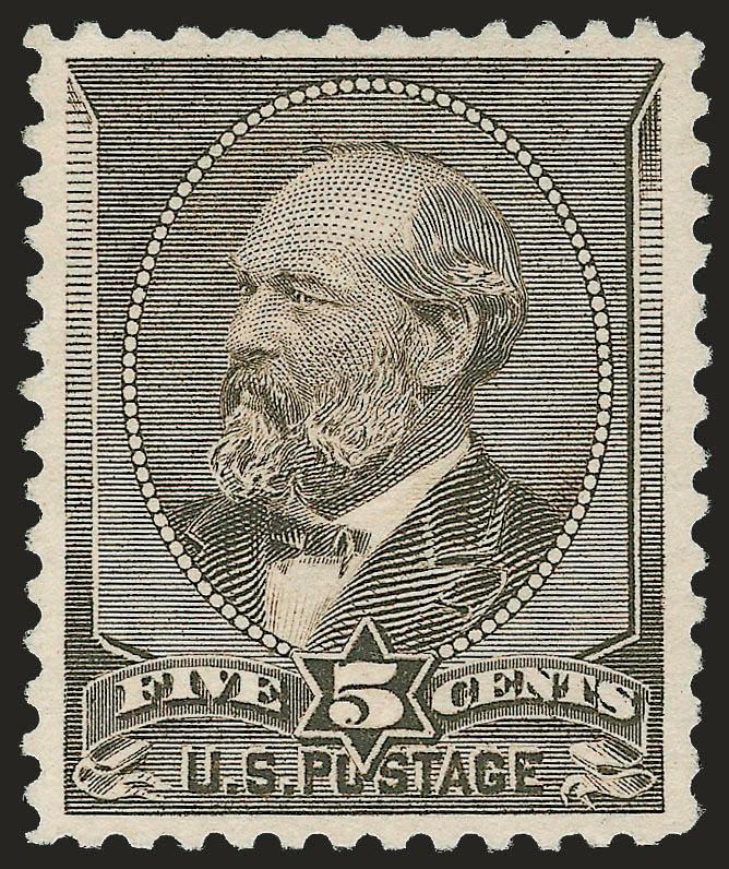 5c Gray Brown, Special Printing (205C).> Without gum as issued, deep rich color and proof-like impression, beautifully centered<><>^EXTREMELY FINE. THE 5-CENT GARFIELD IS ONE OF THE RAREST OF THE SPECIAL
PRINTINGS. THIS SUPERB EXAMPLE IS ONE OF 21