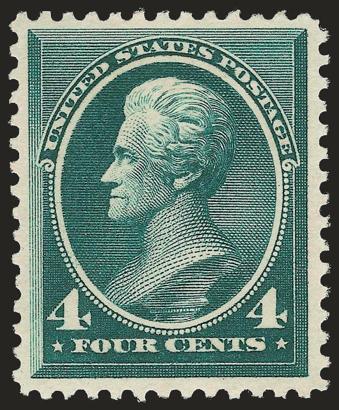 4c Deep Blue Green, Special Printing (211D).> Without gum as issued, rich color and proof-like impression, beautiful centering with well-proportioned margins<><>^EXTREMELY FINE. A BEAUTIFUL EXAMPLE OF THE RARE
4-CENT 1883 AMERICAN BANK NOTE COMPANY